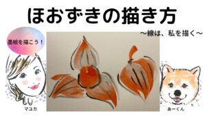 【41日目】100日後に墨絵が上達する柴犬「ほおずき」 (Bladder cherry)