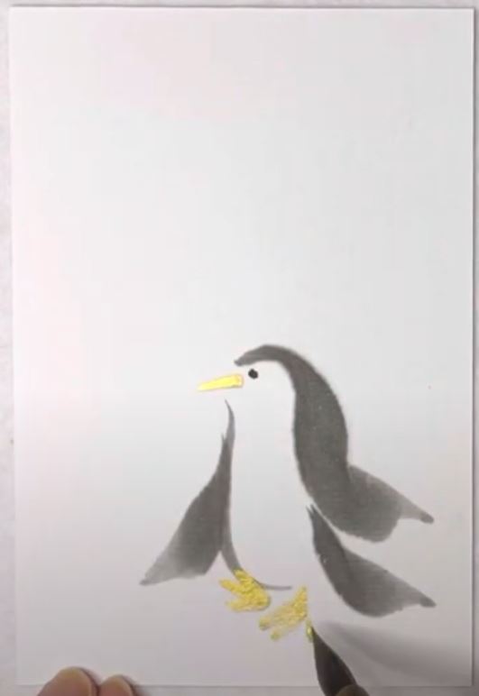 伊藤かずえ | #水墨画 #富士山 #ペンギン 水墨画描きました