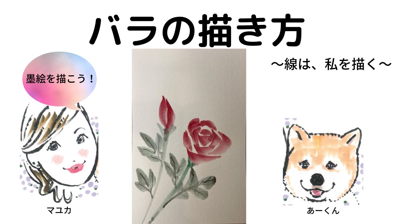【44日目】100日後に墨絵が上達する柴犬「バラ」 (Rose)